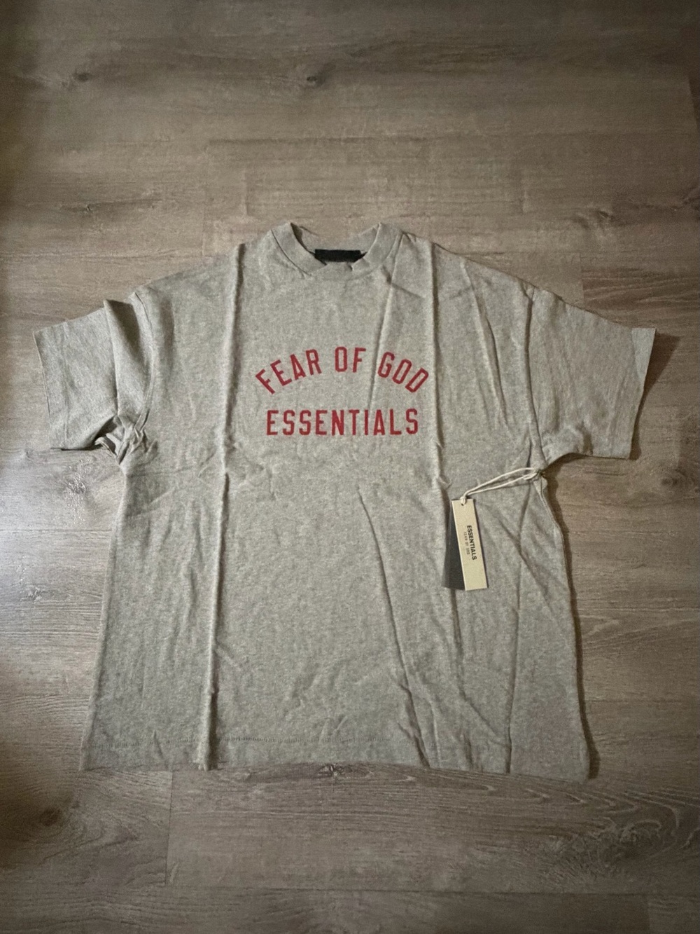 Fear of God Essentials Heather Gray T-Shirt with Red Logo